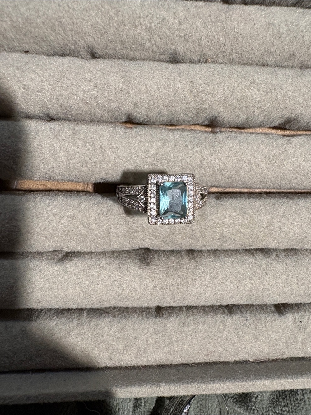 Aquamarine Halo Square Ring in Silver